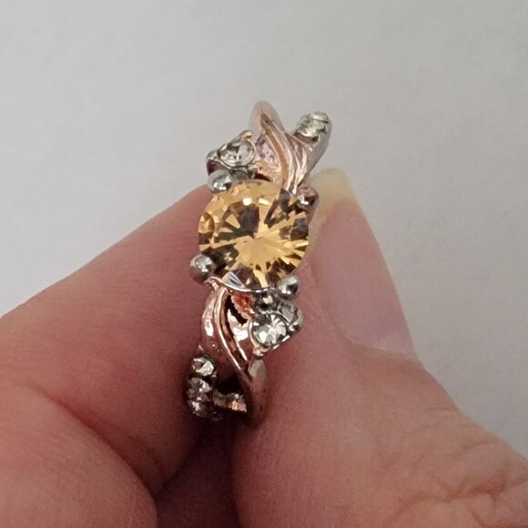 Citrine & CZ Faux Gemstones Ring in Rose & Silver Band - Picture 5 of 7